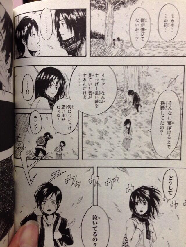 ゆーじちゃん 一話の一番最初にエレンが昼寝 しちゃってミカサがエレンを起こした時に ミカサ お前髪が伸びてないか って言ったってことはエレンは短い髪のミカサを知っていたことになるからきっと進撃の巨人もループ世界なんじゃないかと思っ