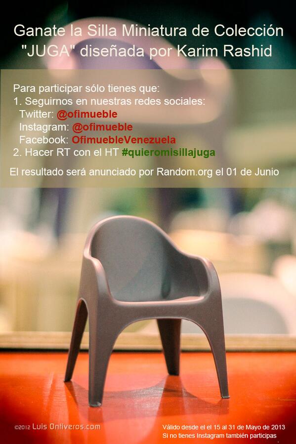 celifuenmayor's tweet photo. @ofimueble: Ganate la Silla Miniatura de Colección "JUGA" diseñada por @karim_design http://t.co/54AH8DB7no me encanta #yoquieromisillajuga