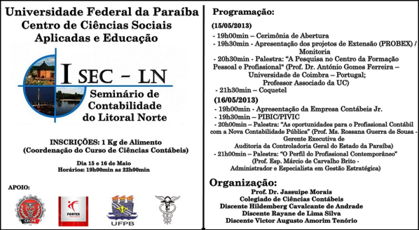 ciepb's tweet photo. Logo mais estaremos no I Seminário de Contabilidade do Litoral Norte, participe! http://t.co/2GyKioTLVq