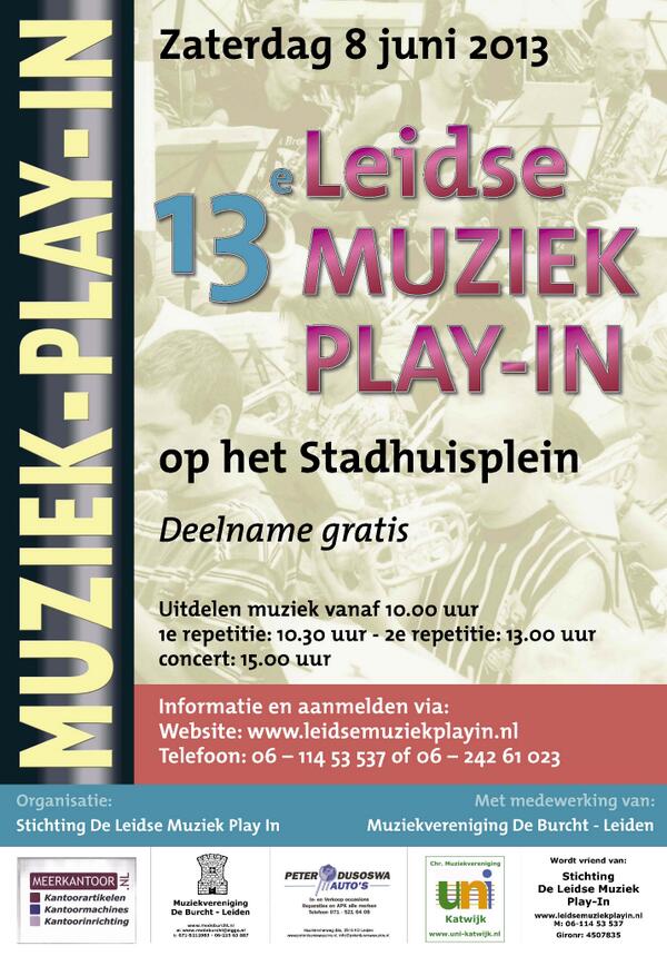 dbsierat's tweet image. Zaterdag 8 juni 2013 de 13e Leidse Muziek Play In.Aanmelden via leidsemuziekplayin.nl #HaFaBra #LMPI #Leiden #Muziek