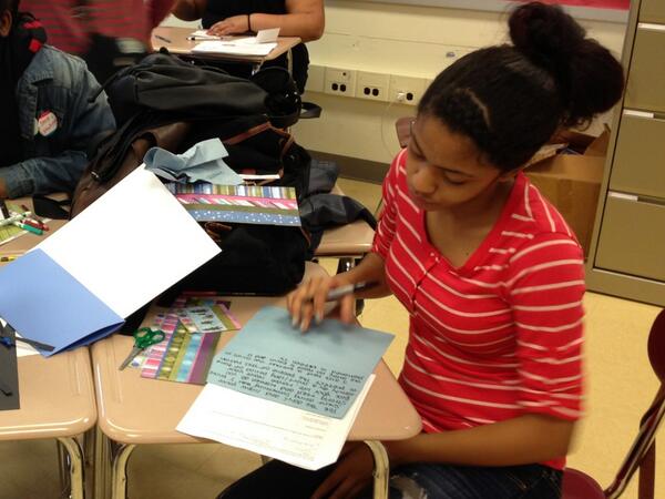 Han_Perr's tweet photo. Hard at work writing thank you letters to soldiers! @CinemaSchoolNYC @newyorkcares http://t.co/QxI5GXNtbT
