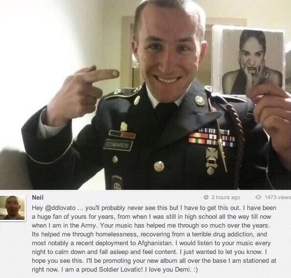 ddlovato's tweet image. P.S. I'm so proud of u &amp;amp; I thank u not only for ur support but ur courage to fight for our country.. #Praying4Neil ❤