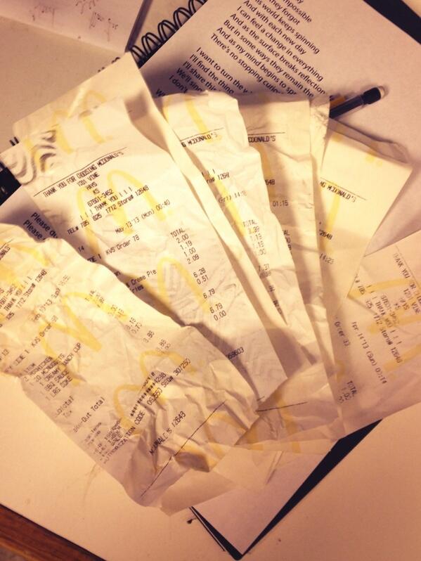 HollowChurch's tweet image. @TylerKruger &apos;s McDonalds receipts from last week ... #heavyuser