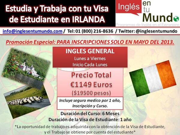 abravoconnect's tweet photo. Estudiar y Trabajar en IRLANDA? es Posible!  Aprovecha la Promocion de Mayo:  1149 Euros ($19500 pesos) http://t.co/75KWvrRPYx