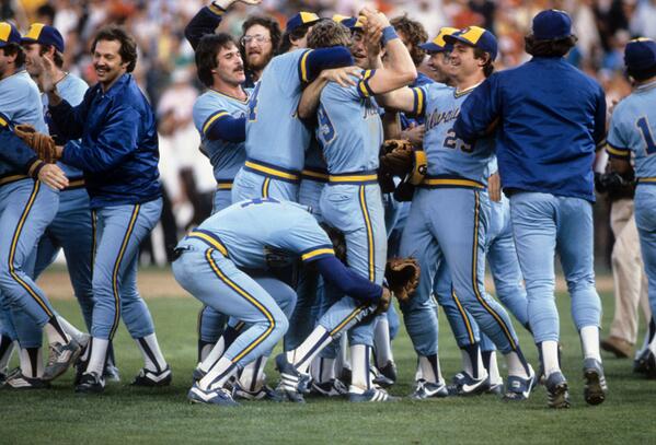 SI Vault on X: The 1982 Brewers celebrate a victory:   / X