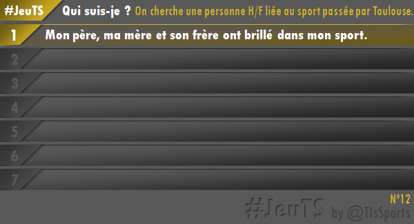 ToulouseSportFR's tweet photo. #JeuTS 1er indice :
Mon père, ma mère et son frère ont brillé dans mon sport.
#FamilleSportive http://t.co/5W0TwZND0u