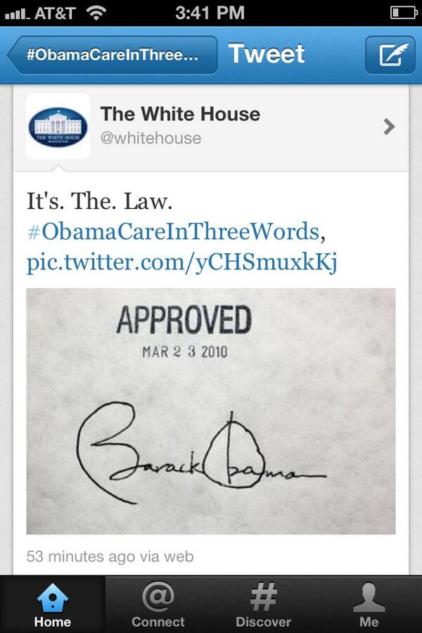 NPRinskeep's tweet image. WH trolls GOP's #ObamaCareInThreeWords Twitter campaign.