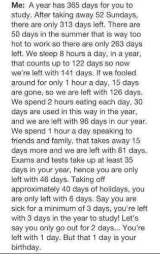 JordanJansen's tweet photo. How many days do you study for? http://t.co/vW6PblFhvc