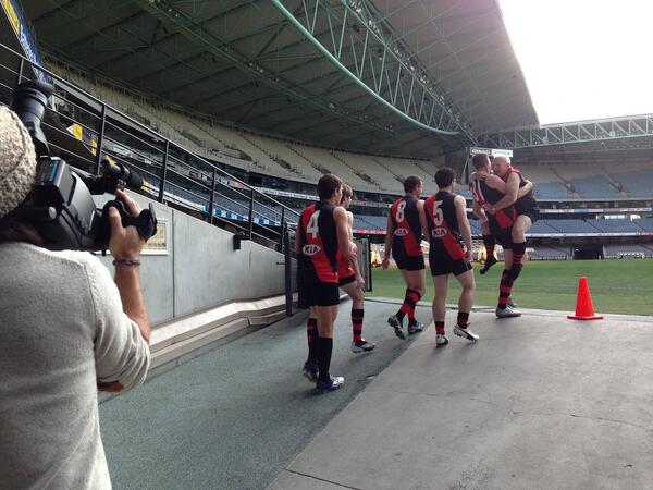 marvelstadiumau's tweet photo. What was @BeforeTheGame up to @EtihadStadiumAU? Something to do with football's oldest man from @Essendon_FC? http://t.co/CuGtMvCyi3