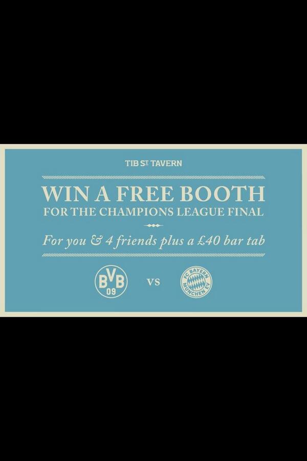 TibStreetTavern's tweet image. Retweet this picture for a chance of winning a free booth for the champions league final and a £40 bar tab.