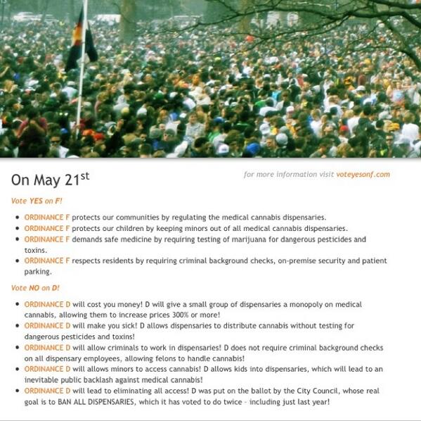 terraholistic's tweet photo. YES on F | NO on D #vote #mmj #medicalmarijuana #cali #patients *every one needs to vote 🙏 http://t.co/vXgrBAEDm3