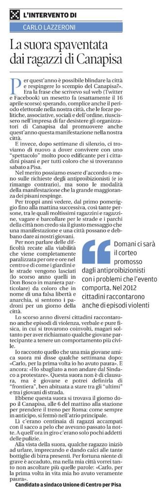 UDCPisa's tweet photo. Torna "canapisa": le considerazioni del candidato sindaco #udc #pisa @CarloLazzeroni (fonte "il Tirreno") http://t.co/urqi3s4gIP