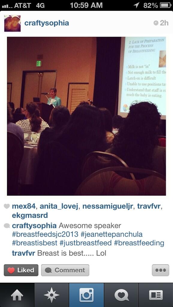 BreastfeedSJC's tweet photo. Great shout out for #breastfeedsjc2013 from @craftysophia thanks. Enjoy the conference. http://t.co/kq2rr9Klm5