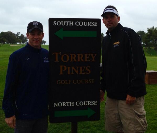 _CoachMattWells's tweet image. Me and @Acecarr before round at Torrey Pines! Lots of bogeys today but birdie on 18! #BucketList