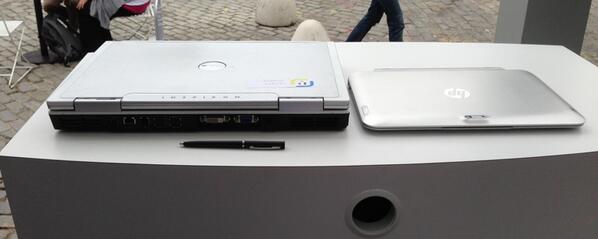 Size Matters...Check out this old school Dell Inspiron that was dropped off vs. the HP Ultrabook. #Intel #Lookinside
