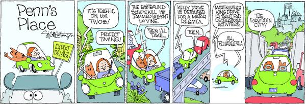 SigneWilk's tweet photo. Drew this Penn's Place weeks before I knew I'd be struck for an hour in traffic this week. @PhillyInquirer comics http://t.co/5ZoeQSclfS