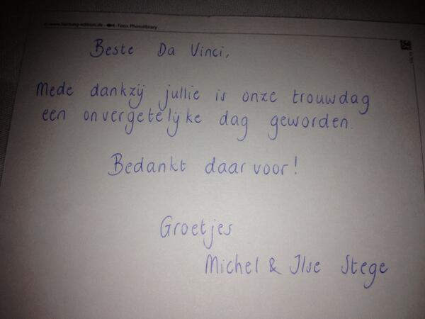 davinciband2012's tweet photo. Lief he! Dank je wel voor de complimenten Ilse en Michel! http://t.co/UHtaXmDV72