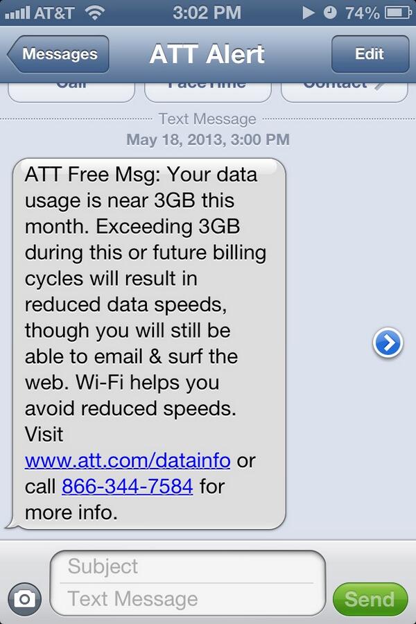 Riggs_Rebekah's tweet photo. @att I guess "unlimited data" only applies til more used than you like. #att #throttleddata #bunchofbull #attstinks http://t.co/2D5PRRbFlw