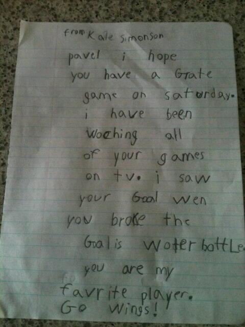 SammieM71's tweet photo. @Datsyuk13 a note from your biggest 7 yr old fan!A tweet back would put a huge smile on his face! @detroitredwings http://t.co/NLfJUGDzm5