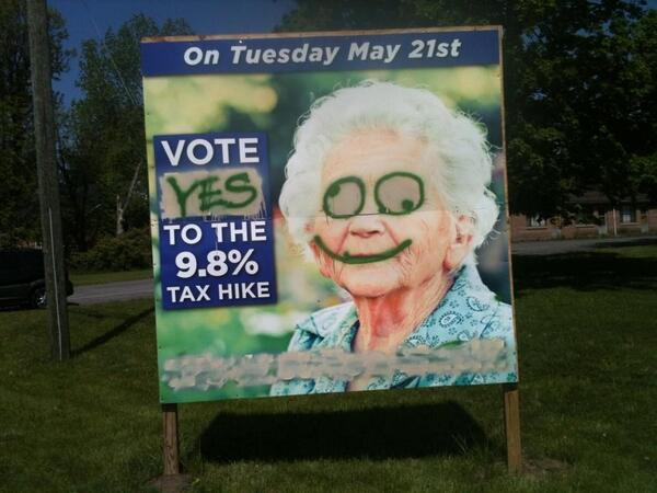 TopSpinJay's tweet image. Looks like there's some support for the school budget in Clarence haha #uniqueartistry