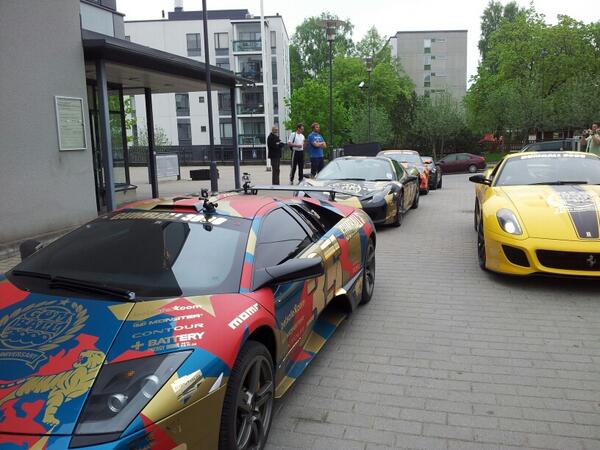 MartenStrom's tweet photo. They are running out of parking space at the Lohja police station! #gumball3000 http://t.co/eMGLIXDDTA