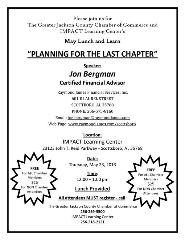 May Lunch &amp; Learn will be May 23rd at noon...call to register