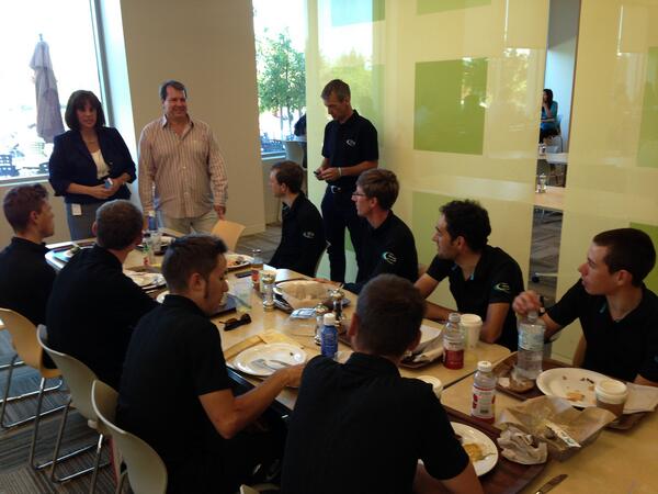RBH_ProCycling's tweet photo. Our #atoc2013 squad welcomed by @NetApp founder @DaveHitz and VP Global Brand @amydlove in the Sunnyvale HQ. http://t.co/Zvt8wvBHEV