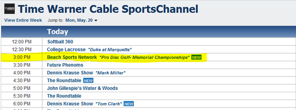 thediscgolfguy's tweet photo. #DiscGolf will experience a significant milestone today as it airs on millions of cable channels. @PDGA @DGPlanetTV http://t.co/FQQitm83t9