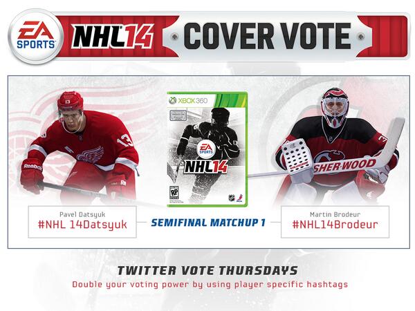 DetroitRedWings's tweet image. Datsyuk moves on in #NHL14CoverVote. Pavel faces Martin Brodeur in the semi's. Log on &amp;amp; vote: nhl.com/covervote