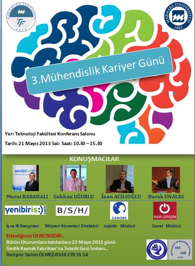 Selim ÖLMEZ (@selimolmez) on Twitter photo Yarın 3. Mühendislik Kariyer Günü güzel bir organizasyon olacak inşallah
<a href="/MarmaraKonsey/">M.Ü. Öğrenci Konseyi</a> <a href="/marmaratf/">Marmara Teknoloji </a> <a href="/marmarametmak/">Marmara MetMaK</a> Yarın 3. Mühendislik Kariyer Günü güzel bir organizasyon olacak inşallah
<a href="/MarmaraKonsey/">M.Ü. Öğrenci Konseyi</a> <a href="/marmaratf/">Marmara Teknoloji </a> <a href="/marmarametmak/">Marmara MetMaK</a>