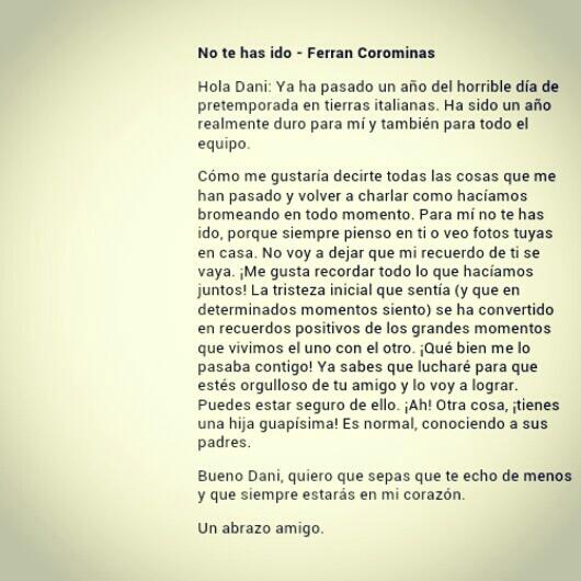 Aquí tenéis la segunda carta que escribió Coro a Jarque, en el 1er aniversario. Siempre tan presente en todo. #DJ21