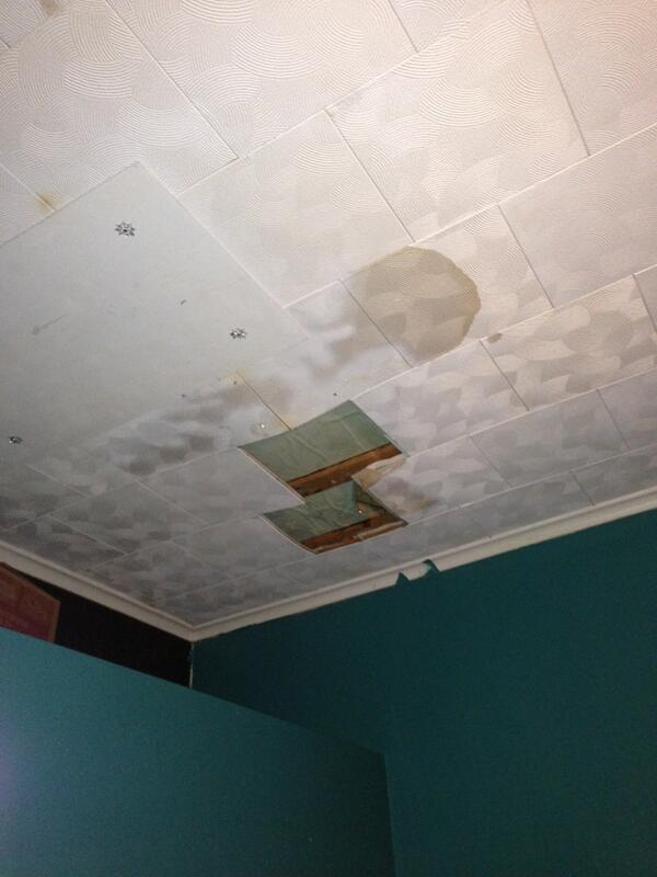 Ebbo1a's tweet photo. Fml.   Wake up to parts of my ceiling collapsing. The day after I return from vacation. http://t.co/mEj58PHFYL