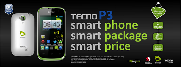 TECNOMobileNG's tweet photo. RT @etisalat_9ja: Get the Tecno P3 Smart phone with 12 months 100MB Plan for only N12,000! - by #Easyblaze pls RT http://t.co/MFyoz8iLjI