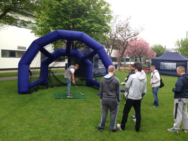 InflatableGolf's tweet image. One of our nets in use at Oldham College! Great fun.