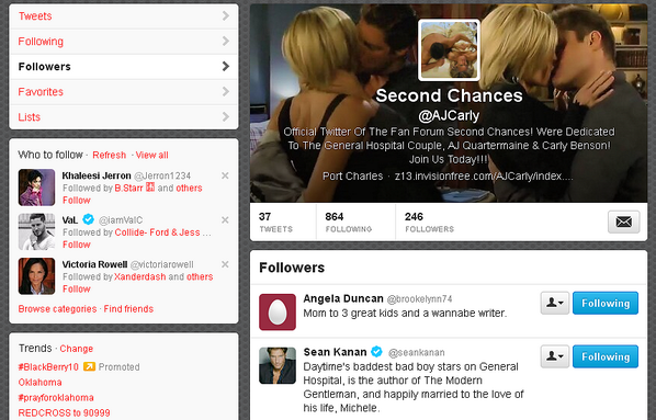 AJCarly's tweet photo. How awesome were being followed by @seankanan! Thank you for the follow! #AJCarly #Carnaj #GH #GH50 http://t.co/DMDQoMusc1