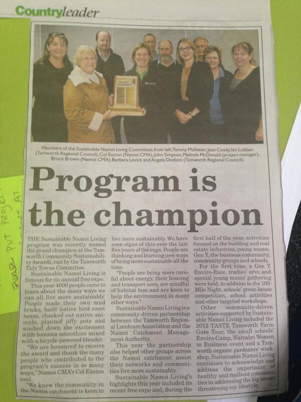 We're in the paper yet again! This time as grand champion of the Tamworth Community Sustainability Awards!