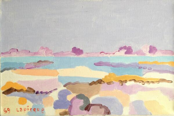 Exceptionnelle huile de 1959 de Charles Lapicque , lagune bretonne.