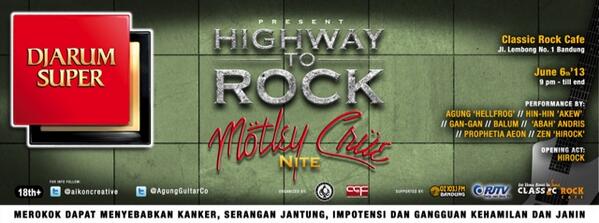 burgerkill's tweet photo. Guys malam ini kami kumpul di Classic Rock Cafe #HighwayToRock #MotleyCrueNite ..see you there!! :) \m/ http://t.co/6tYpuQ9F3m