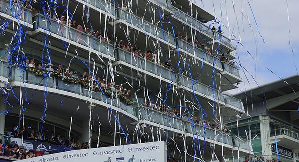 Pyrotechnology's tweet image. Streamers in front of the Royal Box at the 2013 Investec Derby