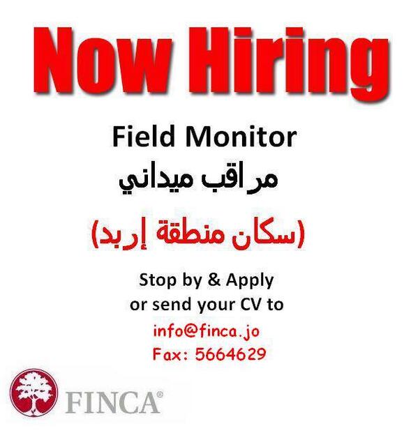 FINCA_JO's tweet photo. لدينا شاغر لوظيفة مراقب ميداني #jo #vacancy http://t.co/TKpY6A1xQe