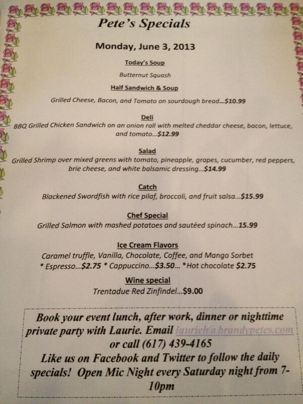 BrandyPetes's tweet photo. Pete's specials for Monday, June 3rd! http://t.co/zyKk7OcbbP