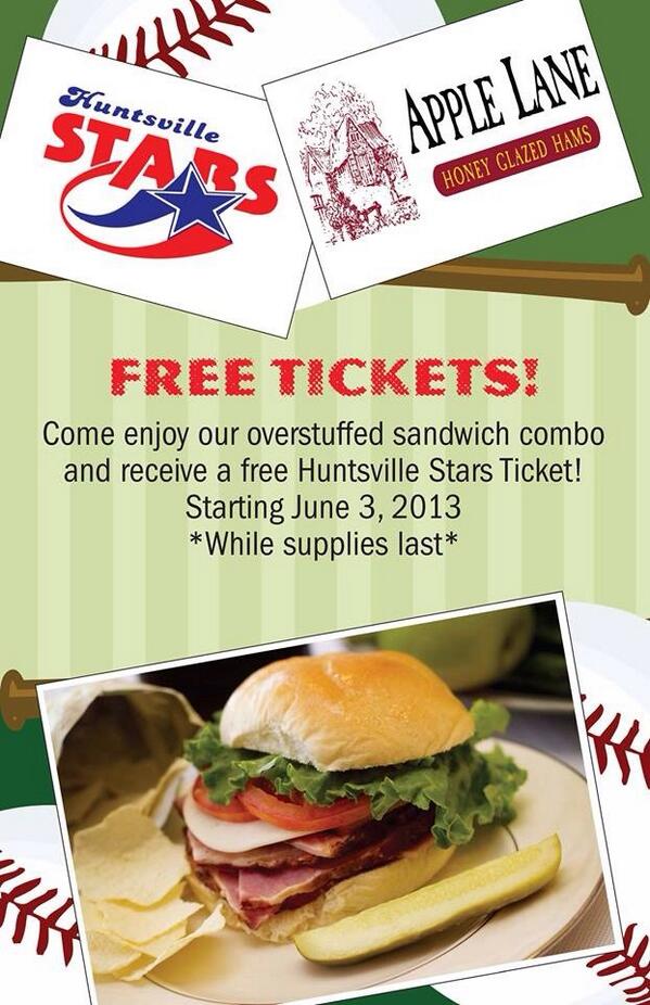 AppleLaneFarms's tweet photo. @Huntsville Stars Fans! Come have an overstuffed sandwich combo and receive a free ticket! http://t.co/LZxhhx2ZIB