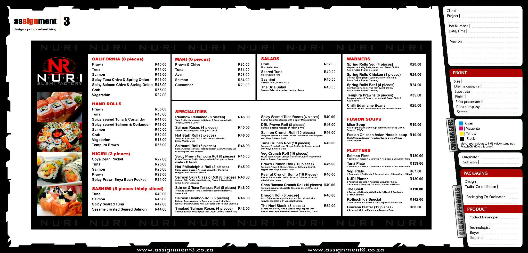 Nuri sushi sale menu