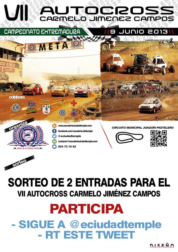 eciudadtemple's tweet photo. Sorteo de 2 entradas para el VII Autocross Carmelo Jiménez Campos. Síguenos en @eciudadtemple y haz RT de este tweet! http://t.co/Ux3Flsz9Xu