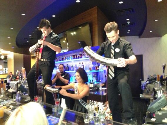 Robin_Leach's tweet photo. PHOTO. Miss New Hampshire USA demos her Flair Bartending skills at The Quad http://t.co/SryCmCHdzd