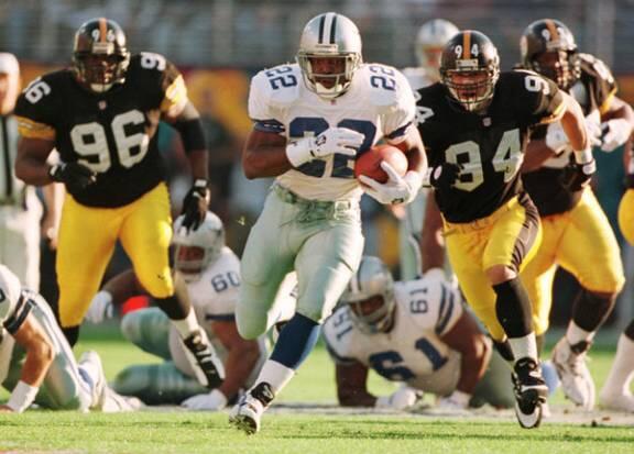 salley48's tweet photo. E. Smith Breaks Loose Against Steelers In Super Bowl XXX http://t.co/gFzMnwM6hH
