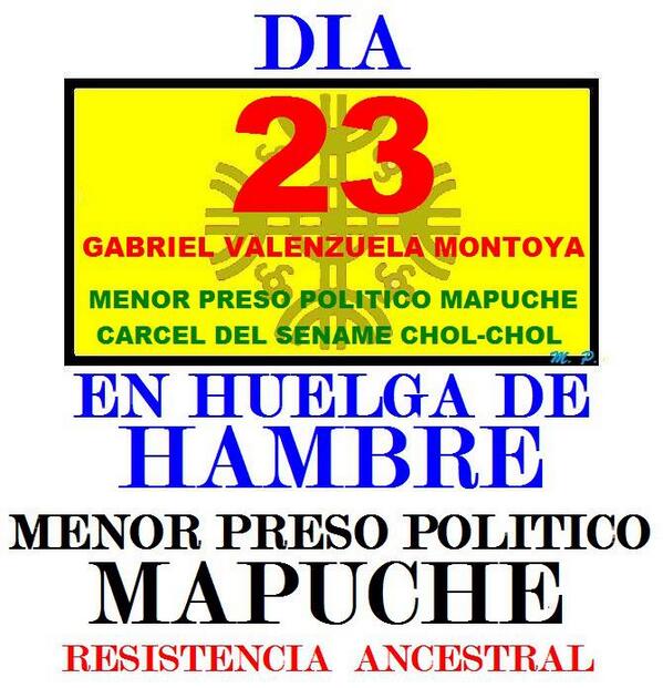 Antara1957's tweet photo. #GABRIELVALENZUELAMONTOYA menor PPM en cárcel de Chol Chol día23 #HuelgaDeHambre http://t.co/qZCxdikFXn