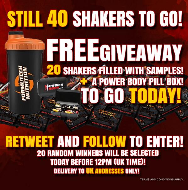 PowerBodyShop's tweet photo. #GIVEAWAY #FREEBIES 20 SHAKERS to go today! RETWEET and FOLLOW to enter! Will pick 20 random winners at 12pm! http://t.co/6uTGo6h1J4