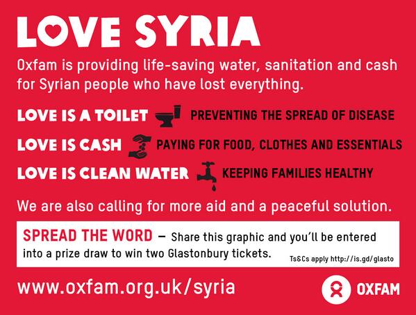Retweet this #lovesyria infographic today to enter a prize draw to win 2 tickets to Glastonbury!