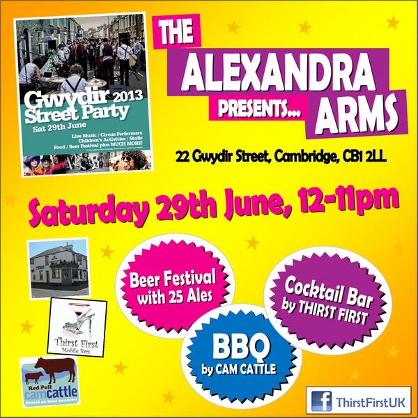 stevethebarman_'s tweet photo. Pop Up Cocktail Bar, Beer Festival, BBQ - Saturday 29th June at the Alexandra Arms Pub for the #GwydirStreetParty2013 http://t.co/bckPXqxWet